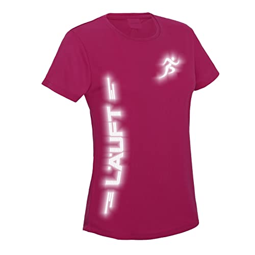 Laufshirt Damen Reflex Funktionsshirt Running T-Shirt Läuft Hotpink L von Roughtex
