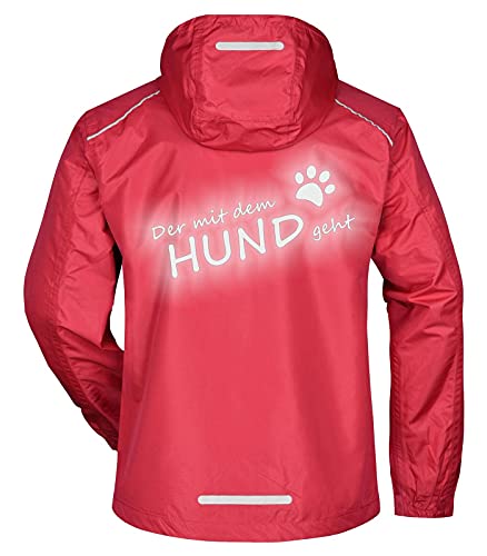 Regenjacke Herren Spruch Der mit dem Hund geht reflektierend bedruckt Rot XXL von Roughtex