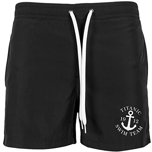 Roughtex Badehose Herren kurz lustig Bedruckt Titanic Swim Team Swimshorts Schwarz XXL von Roughtex