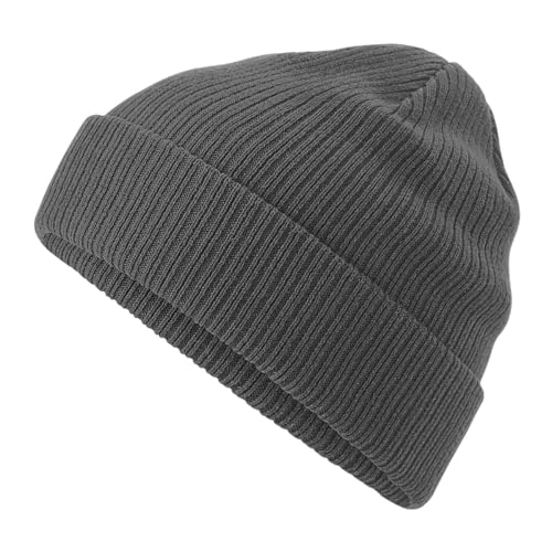 Roughtex Beanie aus Bio-Baumwolle Doppellagiger Strick, atmungsaktiv und weich Wintermütze Damen Herren Dunkelgrau von Roughtex