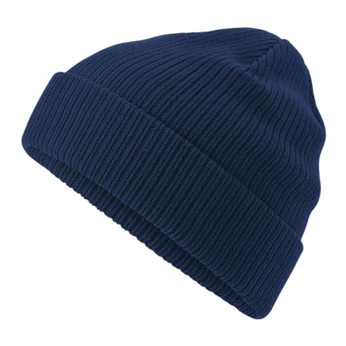 Roughtex Beanie aus Bio-Baumwolle Doppellagiger Strick, atmungsaktiv und weich Wintermütze Damen Herren Navy von Roughtex