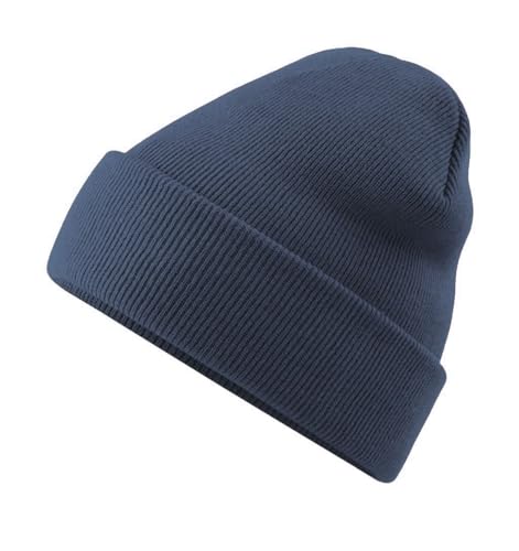 Roughtex Beanie mit Umschlag aus Bio-Baumwolle Doppellagiger Strick, atmungsaktiv und weich Wintermütze Navy von Roughtex