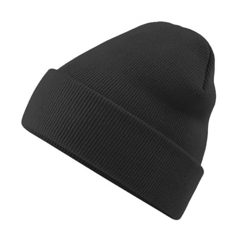 Roughtex Beanie mit Umschlag aus Bio-Baumwolle Doppellagiger Strick, atmungsaktiv und weich Wintermütze Schwarz von Roughtex