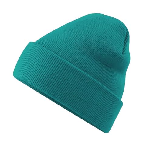 Roughtex Beanie mit Umschlag aus weichem Soft Touch Polyacryl Doppellagiger Strick Basic Wintermütze Emerald von Roughtex