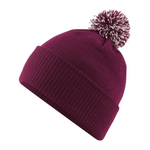 Roughtex Bommelmütze Damen Herren - Doppellagige Wintermütze als Beanie oder mit Umschlag tragbar Burgundy von Roughtex