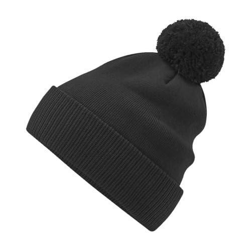 Roughtex Bommelmütze aus Bio-Baumwolle Vielseitige Wintermütze, mit Umschlag oder als Beanie tragbar Schwarz-Grau von Roughtex