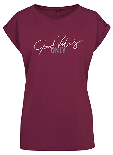 Roughtex Damen T-Shirt „Good Vibes Only“ - Relaxed Fit - Flexdruck Metallic - Shirt mit Statement Spruch Cherry Champagne M von Roughtex