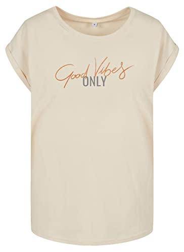 Roughtex Damen T-Shirt „Good Vibes Only“ - Relaxed Fit - Flexdruck Metallic - Shirt mit Statement Spruch Sand Bronzemetallic L von Roughtex