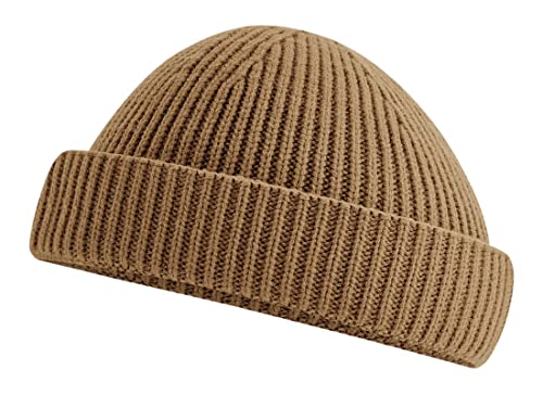 Roughtex Fischermütze Kurze Beanie Recycled Rippstrick grob nachhaltige Strickmütze Docker Cap Dogger Mütze Biscuit von Roughtex