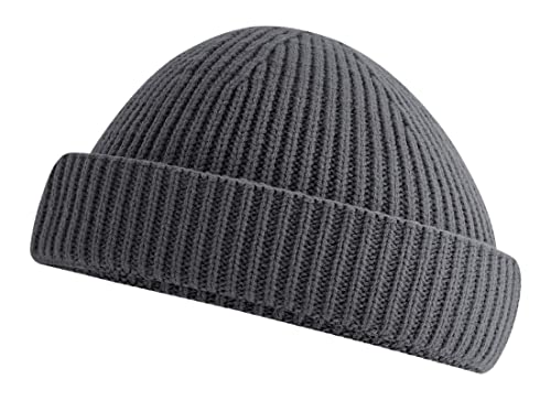 Roughtex Fischermütze Kurze Beanie Recycled Rippstrick grob nachhaltige Strickmütze Docker Cap Dogger Mütze Graphite von Roughtex