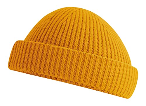 Roughtex Fisherman Beanie kurz – Fischermütze für Herren & Damen aus recyceltem Polyester, grob gestrickt, Einheitsgröße Senfgelb von Roughtex