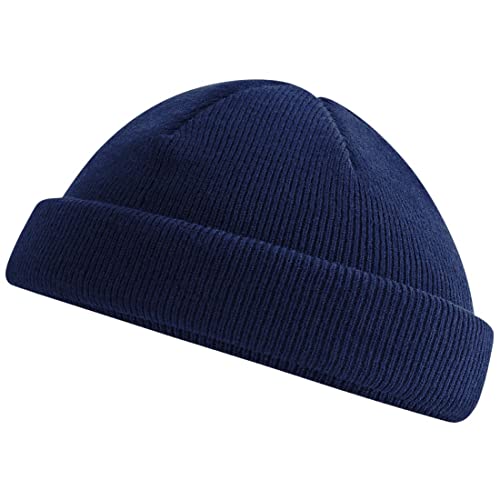 Roughtex Fischermütze Kurze Beanie Recycled Feinstrick nachhaltige Strickmütze Docker Cap Dogger Mütze Navy von Roughtex