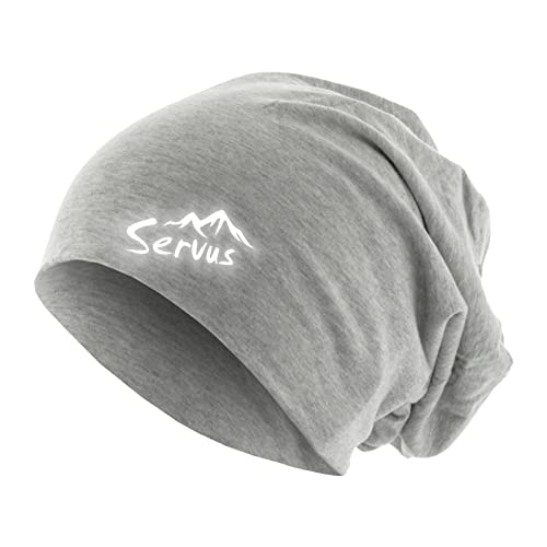 Roughtex Friendly Beanie SERVUS Unisex Jersey Mütze zweilagig Baumwolle reflektierend Bedruckt Heather Grey OneSize (M/L) von Roughtex