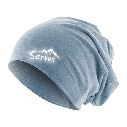 Roughtex Friendly Beanie SERVUS Unisex Jersey Mütze zweilagig Baumwolle reflektierend Bedruckt Heather Indigo OneSize (M/L) von Roughtex