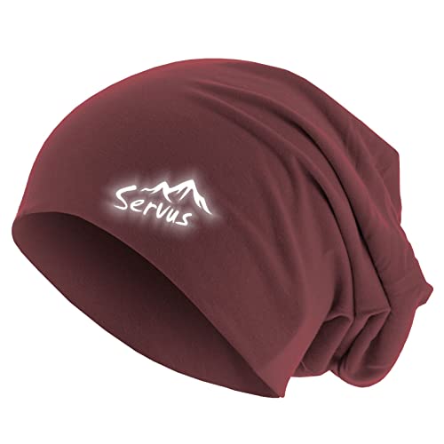 Roughtex Friendly Beanie SERVUS Unisex Jersey Mütze zweilagig Baumwolle reflektierend Bedruckt Maroon XS/S von Roughtex