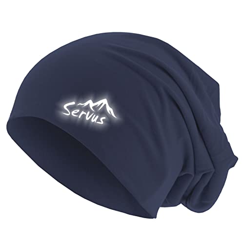 Roughtex Friendly Beanie SERVUS Unisex Jersey Mütze zweilagig Baumwolle reflektierend Bedruckt Navy OneSize (M/L) von Roughtex
