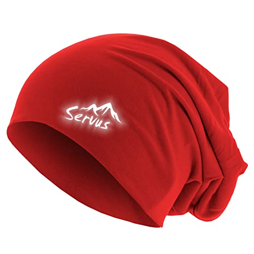 Roughtex Friendly Beanie SERVUS Unisex Jersey Mütze zweilagig Baumwolle reflektierend Bedruckt Rot OneSize (M/L) von Roughtex