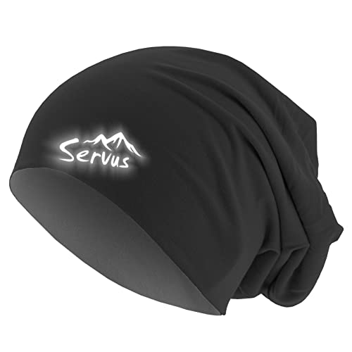 Roughtex Friendly Beanie SERVUS Unisex Jersey Mütze zweilagig Baumwolle reflektierend Bedruckt Schwarz Grau XS/S von Roughtex
