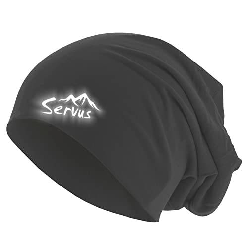 Roughtex Friendly Beanie SERVUS Unisex Jersey Mütze zweilagig Baumwolle reflektierend Bedruckt Schwarz OneSize (M/L) von Roughtex