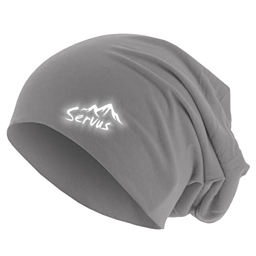 Roughtex Friendly Beanie SERVUS Unisex Jersey Mütze zweilagig Baumwolle reflektierend Bedruckt Stahlgrau OneSize (M/L) von Roughtex