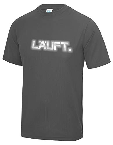 Roughtex Herren Laufshirt Reflex LÄUFT Funktionsshirt Sport Running Fitness Fun Tshirt mit Spruch Anthrazit L von Roughtex