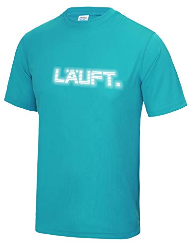 Roughtex Herren Laufshirt Reflex LÄUFT Funktionsshirt Sport Running Fitness Fun Tshirt mit Spruch Hawaii Blau L von Roughtex