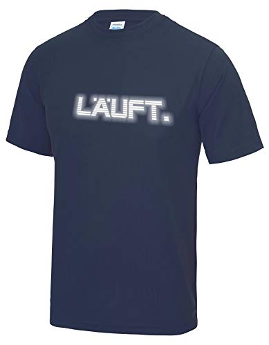 Roughtex Herren Laufshirt Reflex LÄUFT Funktionsshirt Sport Running Fitness Fun Tshirt mit Spruch Navy XL von Roughtex