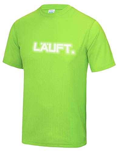 Roughtex Herren Laufshirt Reflex LÄUFT Funktionsshirt Sport Running Fitness Fun Tshirt mit Spruch Neongrün L von Roughtex