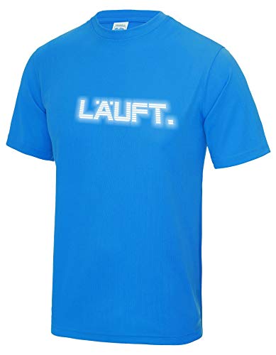 Roughtex Herren Laufshirt Reflex LÄUFT Funktionsshirt Sport Running Fitness Fun Tshirt mit Spruch Sapphire 3XL von Roughtex