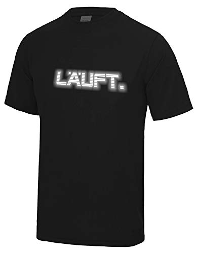 Roughtex Herren Laufshirt Reflex LÄUFT Funktionsshirt Sport Running Fitness Fun Tshirt mit Spruch Schwarz XL von Roughtex