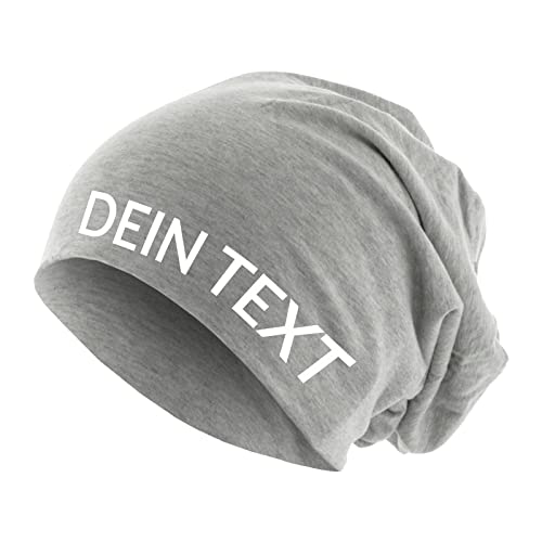 Roughtex Jersey Beanie personalisierbar Mütze Baumwolle Bedrucken Lassen eigener Text frei positionierbar Heather Grey M/L von Roughtex