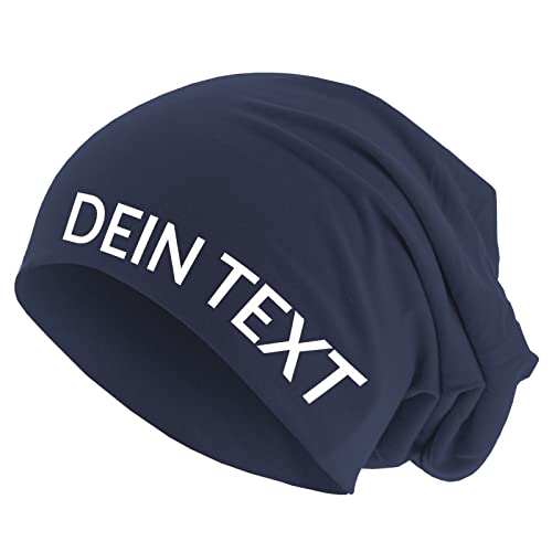 Roughtex Jersey Beanie personalisierbar Mütze Baumwolle Bedrucken Lassen eigener Text frei positionierbar Navy M/L von Roughtex