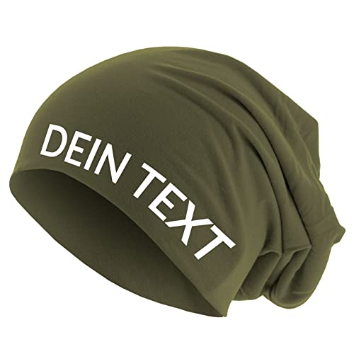 Roughtex Jersey Beanie personalisierbar Mütze Baumwolle Bedrucken Lassen eigener Text frei positionierbar Oliv XL/XXL von Roughtex