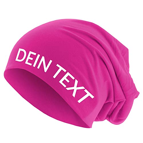 Roughtex Jersey Beanie personalisierbar Mütze Baumwolle Bedrucken Lassen eigener Text frei positionierbar Pink XS/S von Roughtex