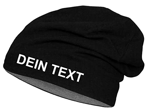 Roughtex Jersey Beanie personalisierbar Mütze Baumwolle Bedrucken Lassen eigener Text frei positionierbar Schwarz/Grau XL/XXL von Roughtex