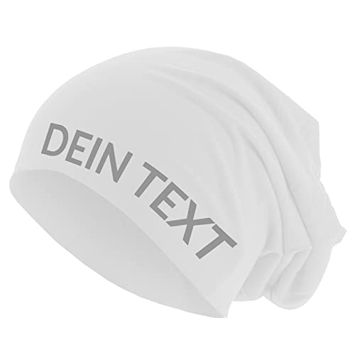 Roughtex Jersey Beanie personalisierbar Mütze Baumwolle Bedrucken Lassen eigener Text frei positionierbar Weiß XS/S von Roughtex