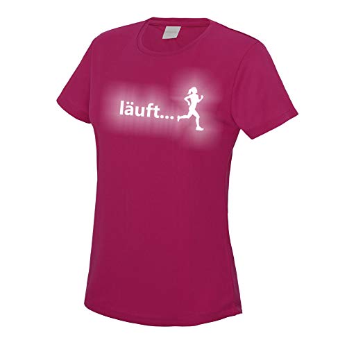 Laufshirt Damen Glowfit T-Shirt LÄUFT reflektierend Jogging Funktionsshirt Hotpink L von Roughtex