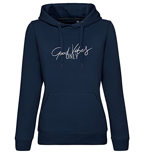 Damen Hoodie Good Vibes Only Druck in Metalleffekt - Mittelschwerer Kapuzenpullover für lässige Outfits - Bequeme Passform für Freizeit und Sport Navy Champagne XXL von Roughtex