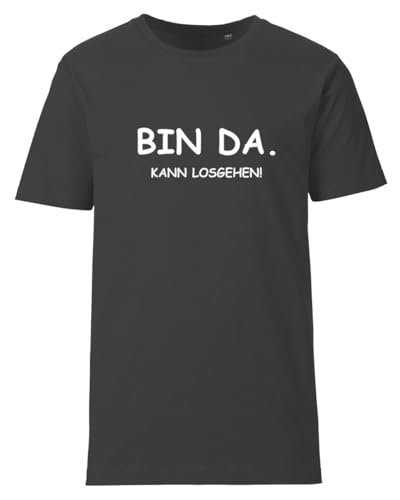 Roughtex T-Shirt „Bin da, kann losgehen“ – Unisex Shirt mit Spruch – lockere Passform, gekämmte Baumwolle, Oeko-TEX® 100 Schwarz L von Roughtex