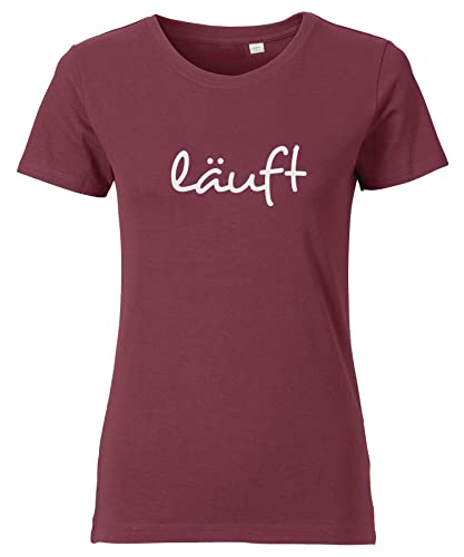 Spruch T-Shirt Damen mit Aufdruck LÄUFT bedrucktes Premium Tshirt Burgundy Weiß L von Roughtex