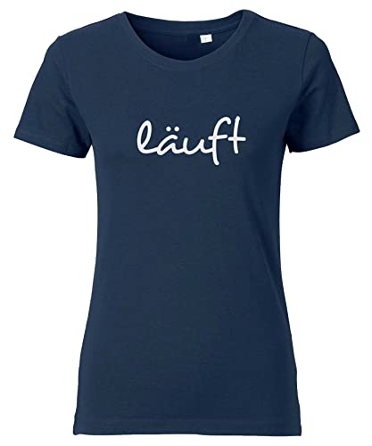 Spruch T-Shirt Damen mit Aufdruck LÄUFT bedrucktes Premium Tshirt Navy Weiß S von Roughtex