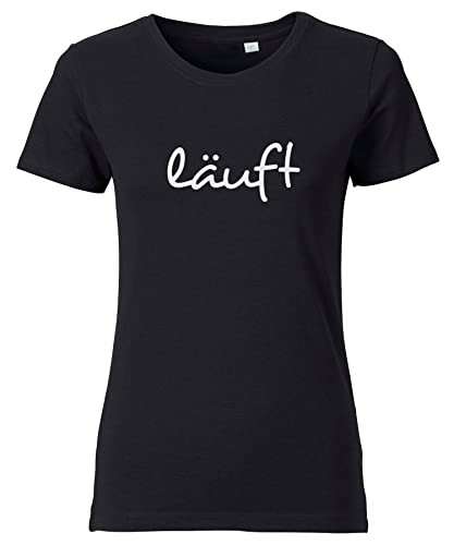 Spruch T-Shirt Damen mit Aufdruck LÄUFT bedrucktes Premium Tshirt Schwarz Weiß L von Roughtex