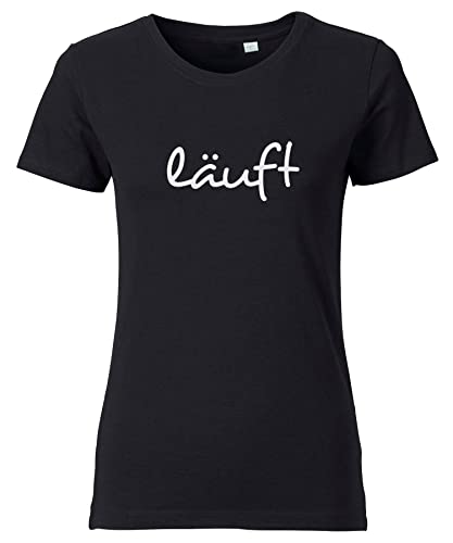 Spruch T-Shirt Damen mit Aufdruck LÄUFT bedrucktes Premium Tshirt Schwarz Weiß XL von Roughtex