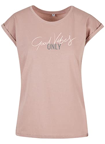 Roughtex Damen T-Shirt „Good Vibes Only“ - Relaxed Fit - Flexdruck Metallic - Shirt mit Statement Spruch Duskrose Champagne XXL von Roughtex