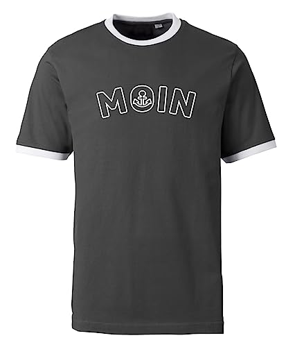 T-Shirt Herren Moin Ringer-Shirt Spruch Tshirt Bedruckt Dunkelgrau 3XL von Roughtex