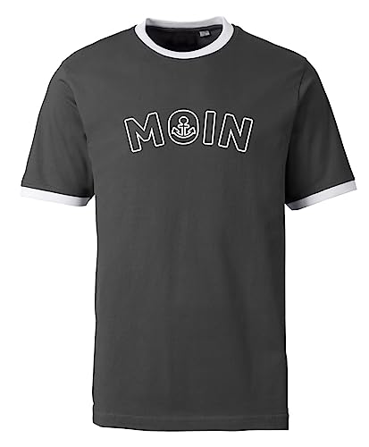 T-Shirt Herren Moin Ringer-Shirt Spruch Tshirt Bedruckt Dunkelgrau XL von Roughtex