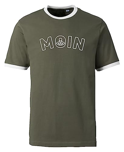 T-Shirt Herren Moin Ringer-Shirt Spruch Tshirt Bedruckt Oliv XXL von Roughtex