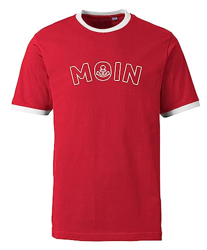 T-Shirt Herren Moin Ringer-Shirt Spruch Tshirt Bedruckt Rot M von Roughtex