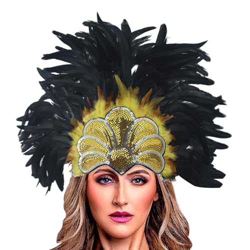 Haarschmuck Stirnband Damen Karneval Kostüm Damen Mardi Gras Party Prom Feder Kopfschmuck Buntes Feder Stirnband Holiday Haarband Performance Schmuck Kopfbedeckung von Rouingdd