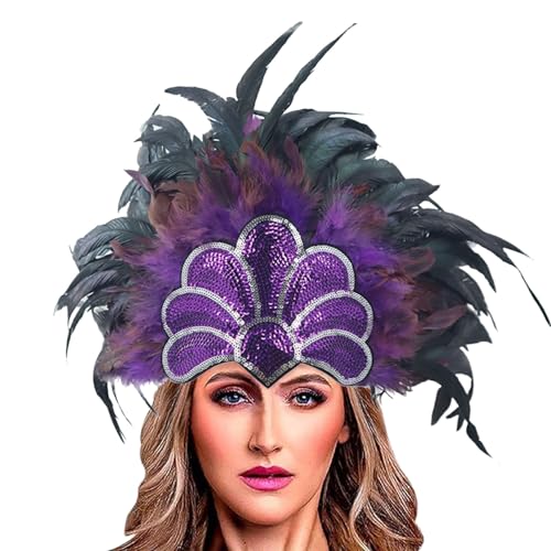 Haarschmuck Stirnband Damen Karneval Kostüm Damen Mardi Gras Party Prom Feder Kopfschmuck Buntes Feder Stirnband Holiday Haarband Performance Schmuck Kopfbedeckung von Rouingdd